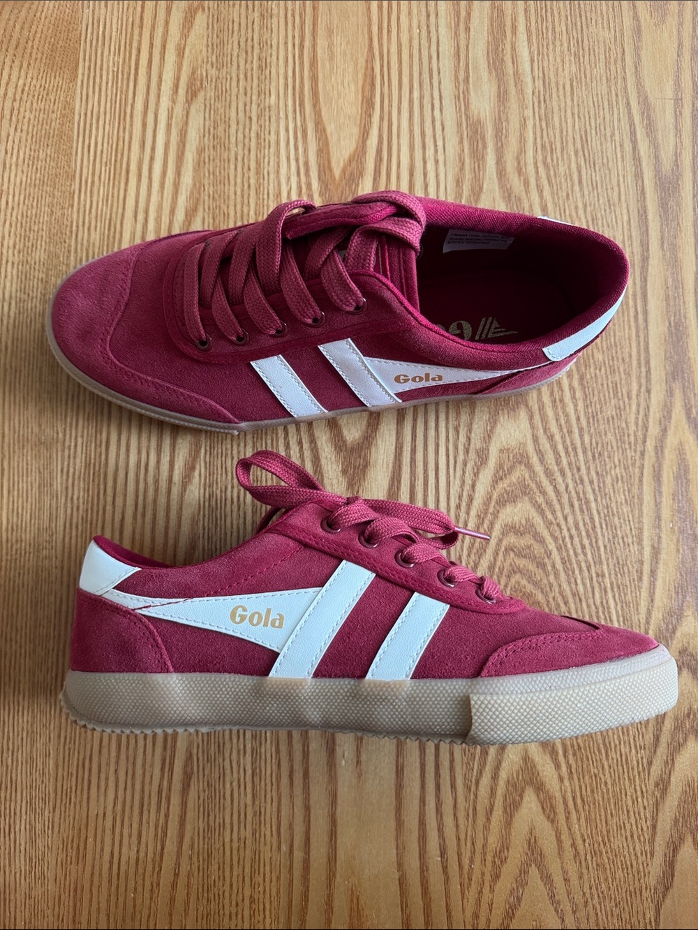 NWT Gola Women's Deep Red Suede Sneakers with White Stripes